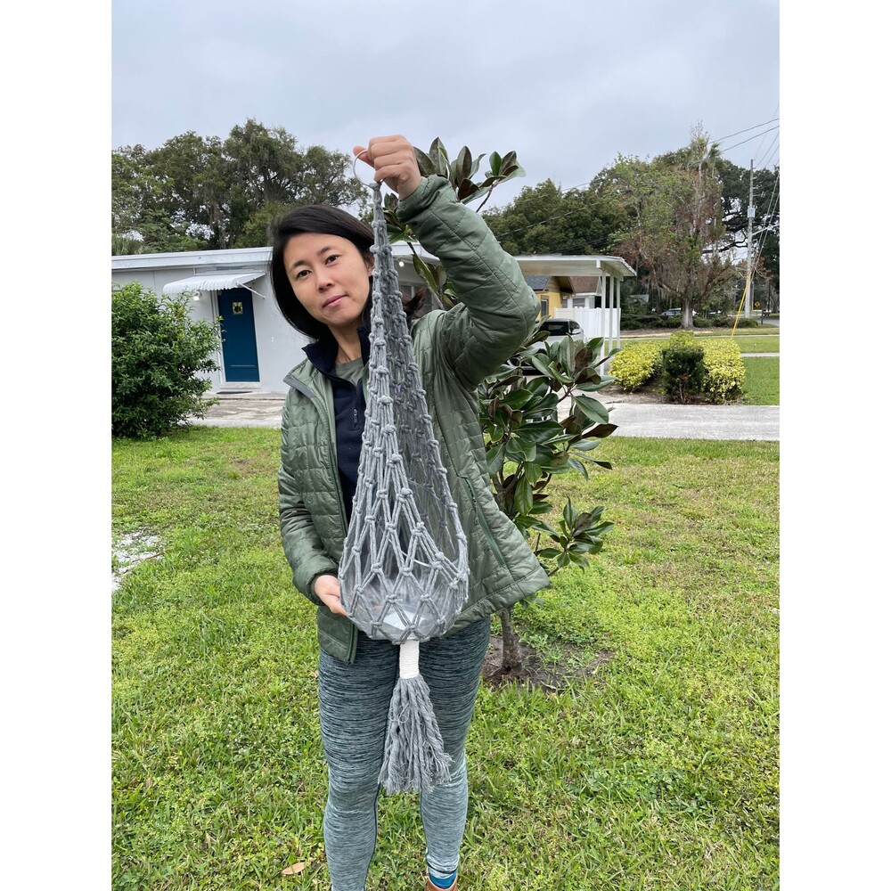Large macrame hanger - use for plants, fruit, storage- grey cotton